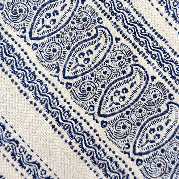 Paul Fredrick Silk Tie Paisley Geometric Stripe Textured Traditional Ivory Blue - Picture 4 of 8
